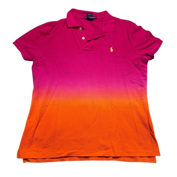 👕 Ralph Lauren Pink Orange Ombre Cotton‎ Polo Shirt Women’s XL 🌅✨